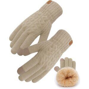 ⚡Women‎ & Men Malt Beige Winter Touch Screen Warm Thick Fleece Lined Knit Gloves